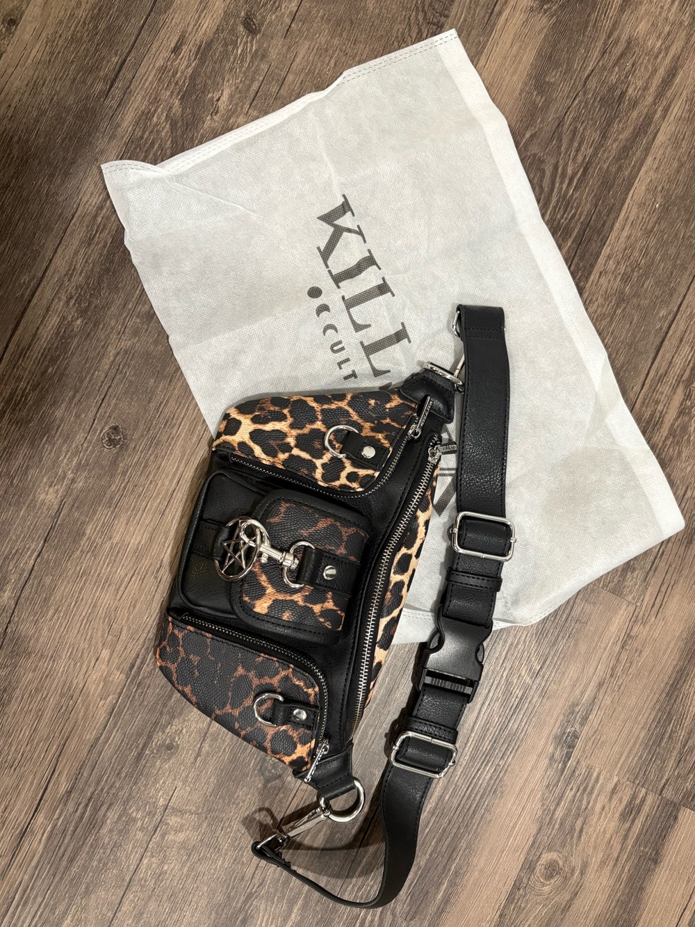 Killstar Leopard Print Crossbody Bag with Black Accents